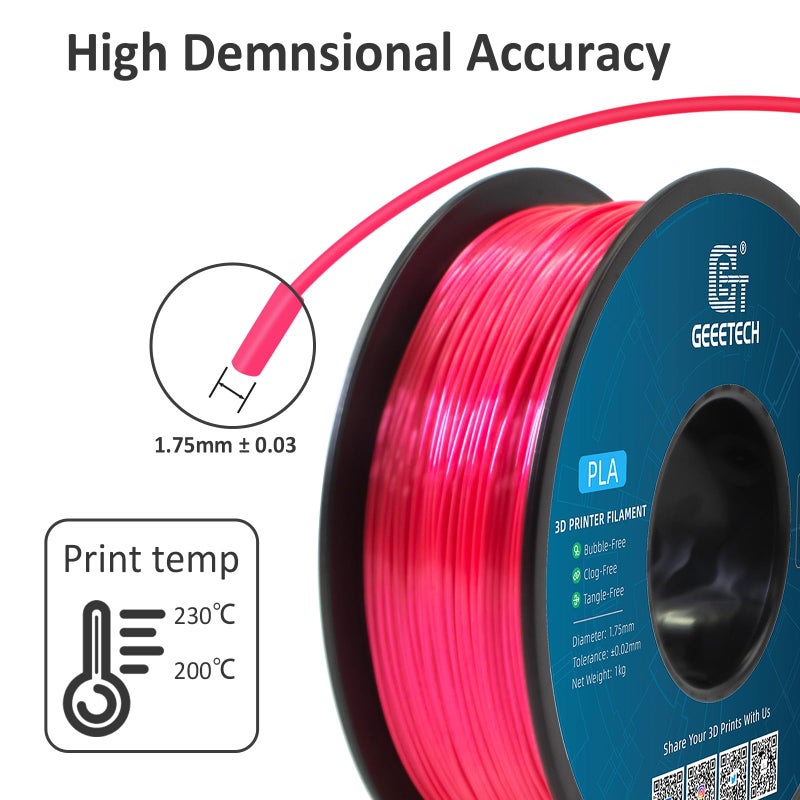 Geeetech Silk PLA Filament 1.75mm, Metal-Like Shiny Silk Rose Pink 3D Filament 1kg (2.2lbs) 1 Spool, Dimensional Accuracy +/- 0.02 mm, Fit Most FDM Printer (Magenta) - Image 4